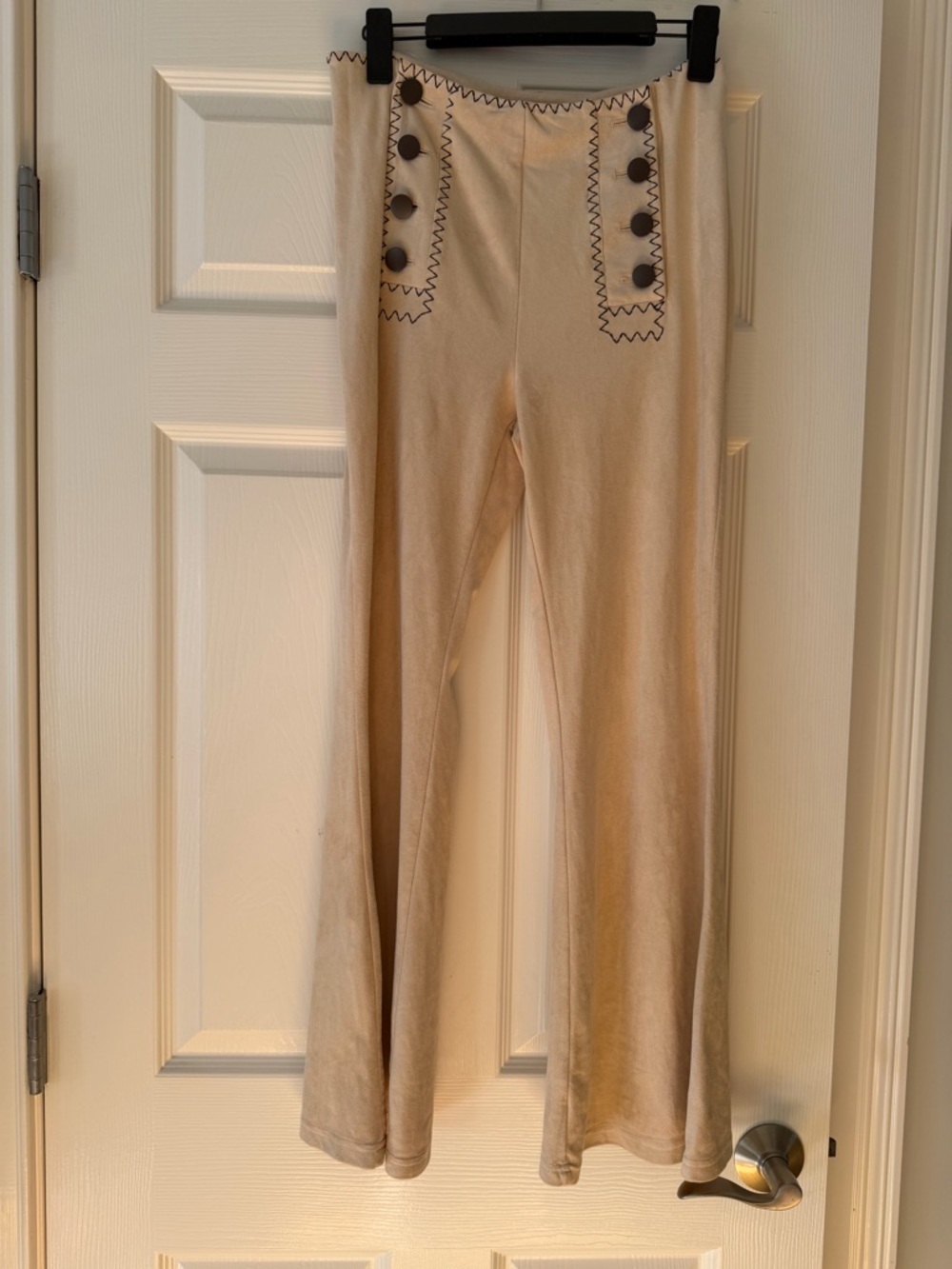 Cider Beige Velvet Wide-Leg Pants with Button Trim